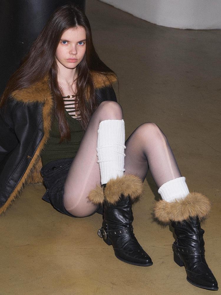 Mooreyu Original leather pointed toe snow boots