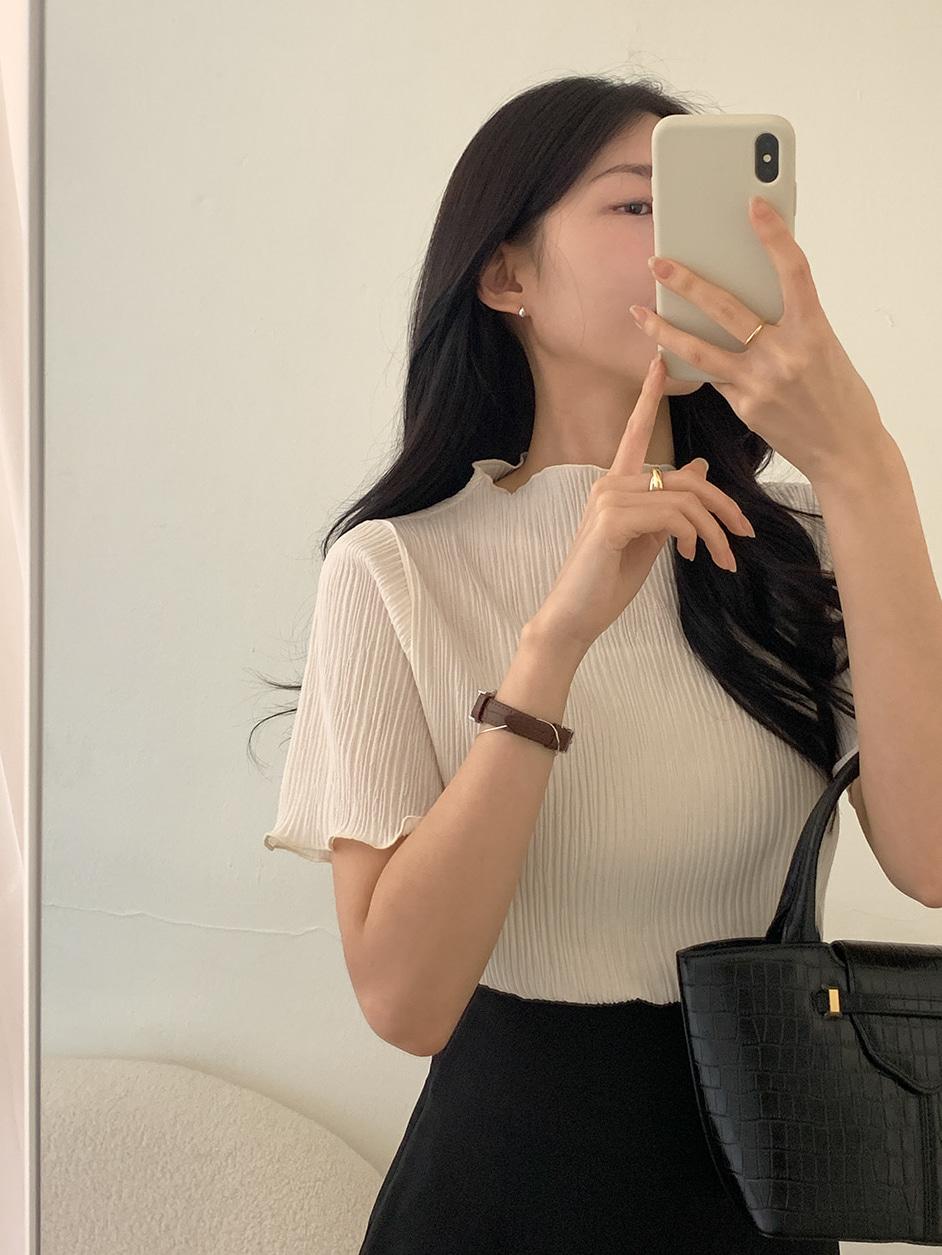 [MADE/1000장돌파] 포브 링클 플리츠 반팔 블라우스
