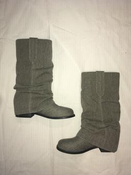 shirring half khaki brown boots