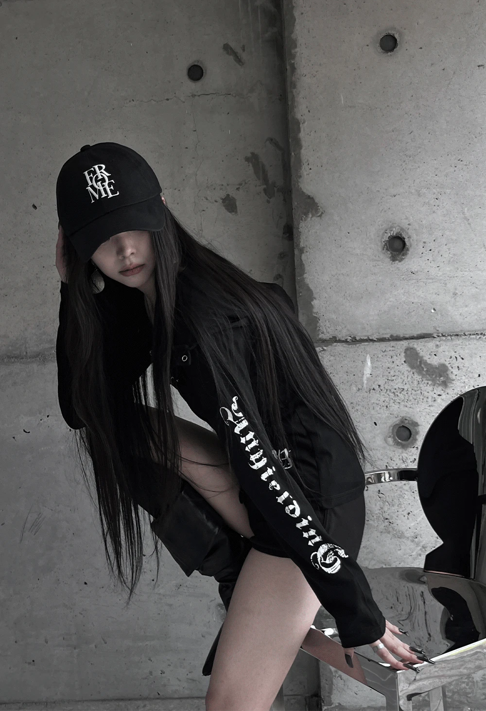 lettering vintage snap hoodie T