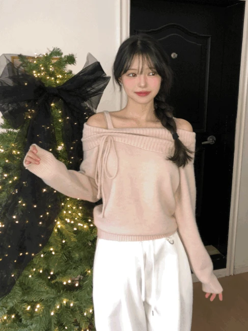 [주문량급상승!!] 마즈 리본 오프숄더 니트 - 4color