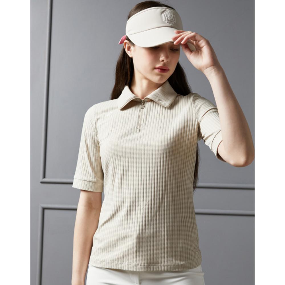 닥스골프  [PREMIUM] 베이지 골지 소재 반집업 카라 티셔츠 DNTS3B409I1