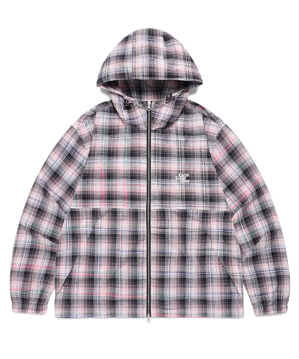 HOODED CHECK WIND BREAKER[PINK]