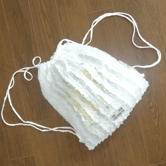 SHEER DOT STRING BAG, WHITE