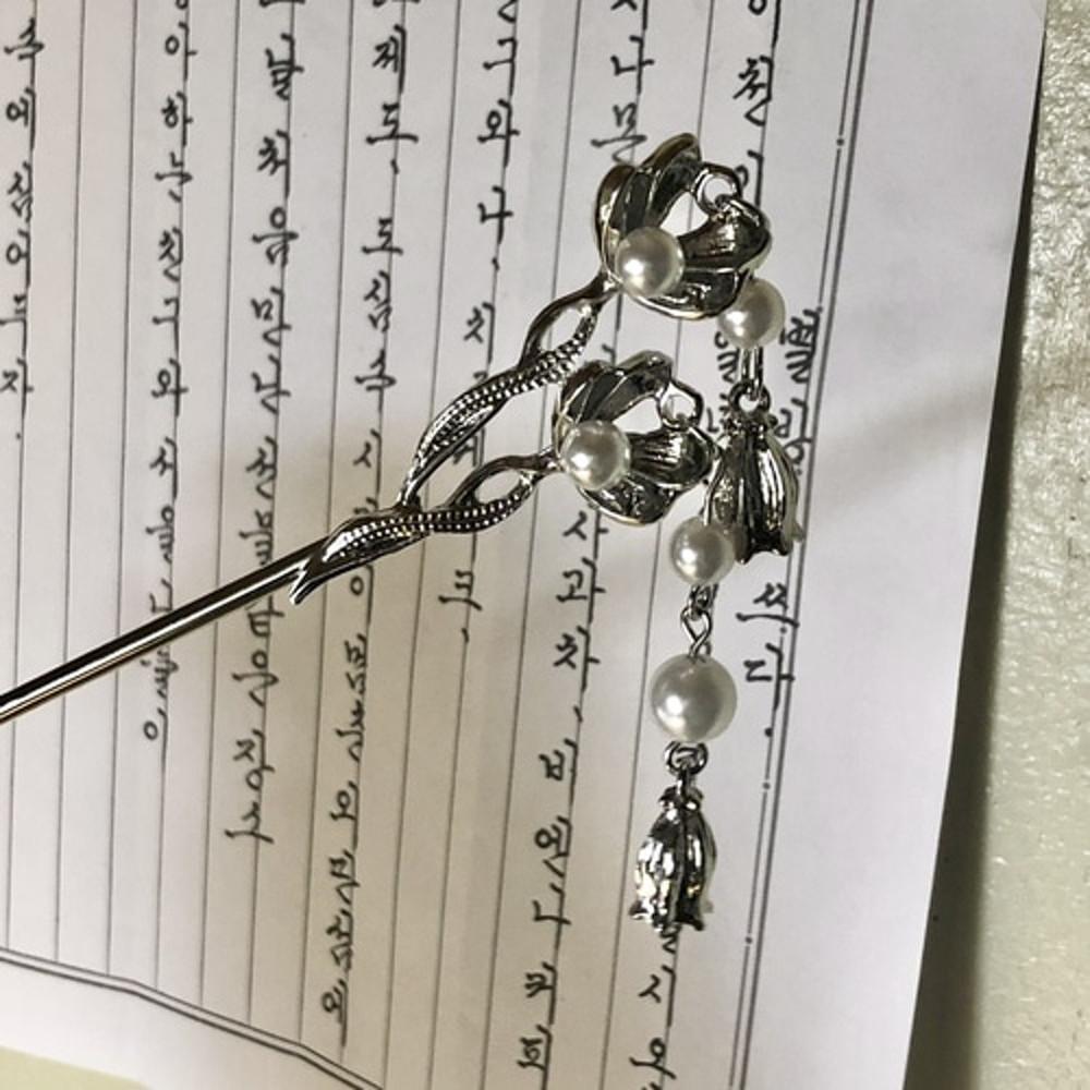 [예쁜 은비녀 헤어핀] 진주 은방울꽃 드롭 비녀 마을엔