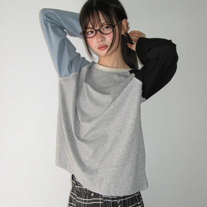 MULTI COLOR LOOSE FIT LONG SLEEVE GREY DOT