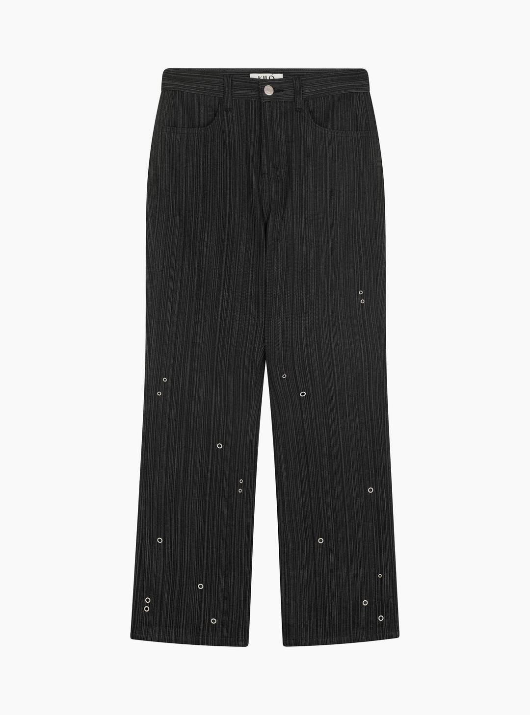 EYELET STRAIGHT PANTS (CHARCOAL BLACK)