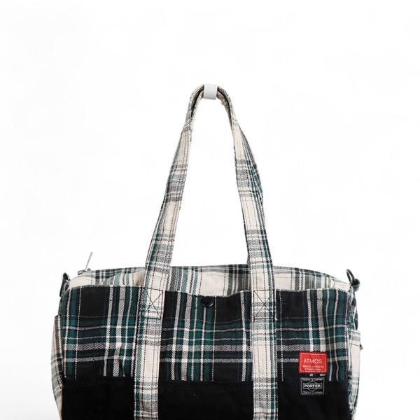 [PORTER x ATMOS] 아이보리 그린 체크 보스턴 백
