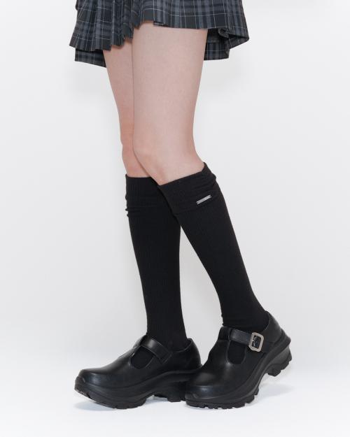 Shirring knee socks BLACK