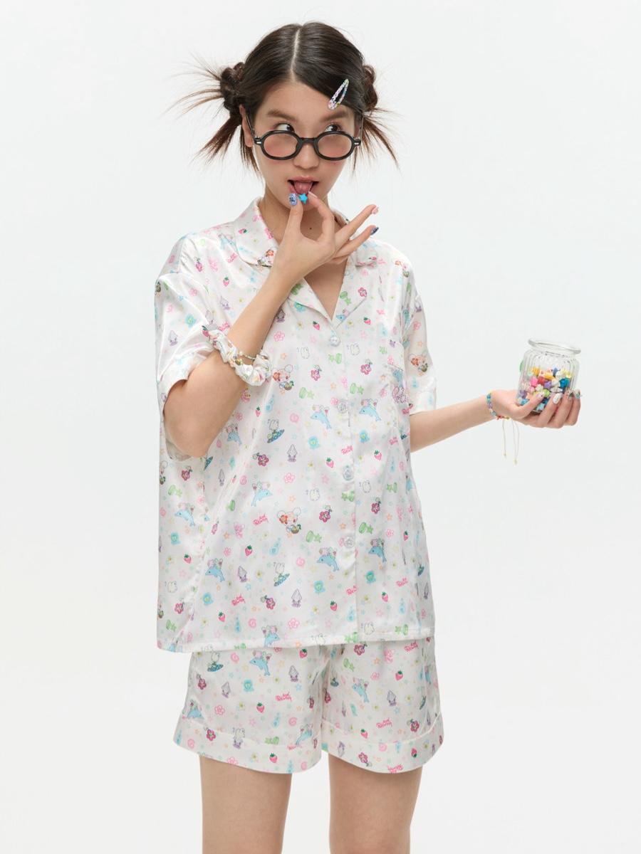 BETWEENAND X SUNONEBIRD Illustration Print Pajama Set