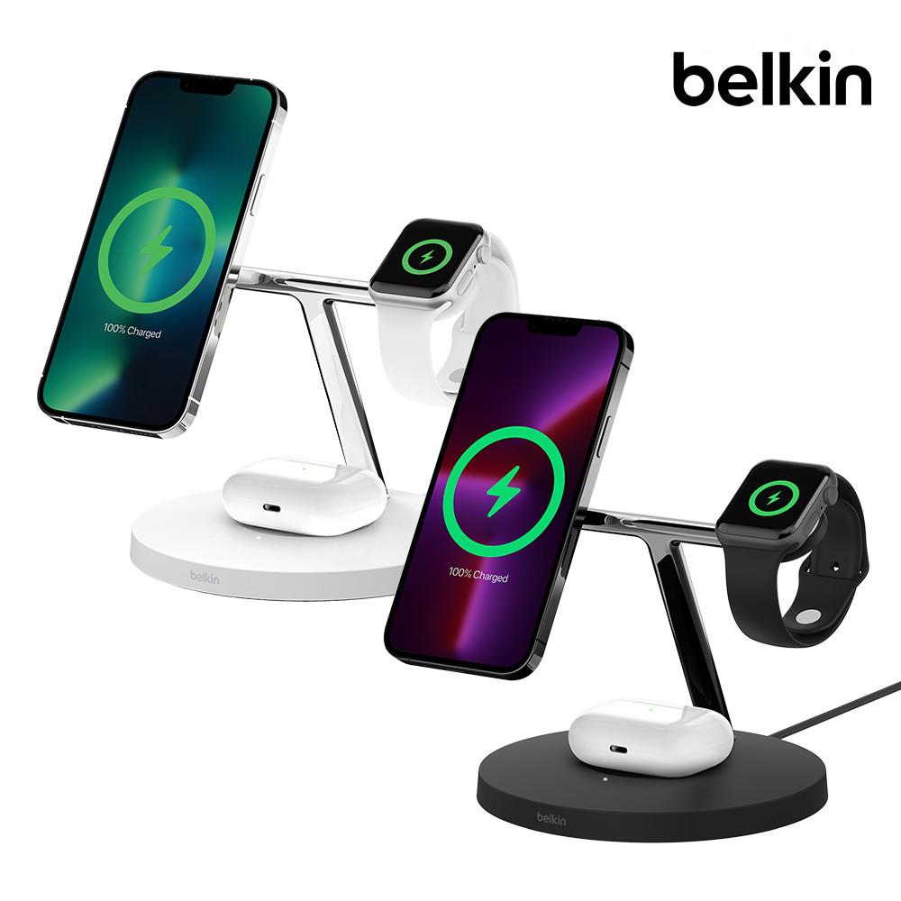 벨킨 3in1 맥세이프충전기 15W 아이폰 애플워치 고속 무선 충전 스탠드 WIZ017kr 아이폰15 14 13 애플워치9 8 울트라 SE2 에어팟 호환
