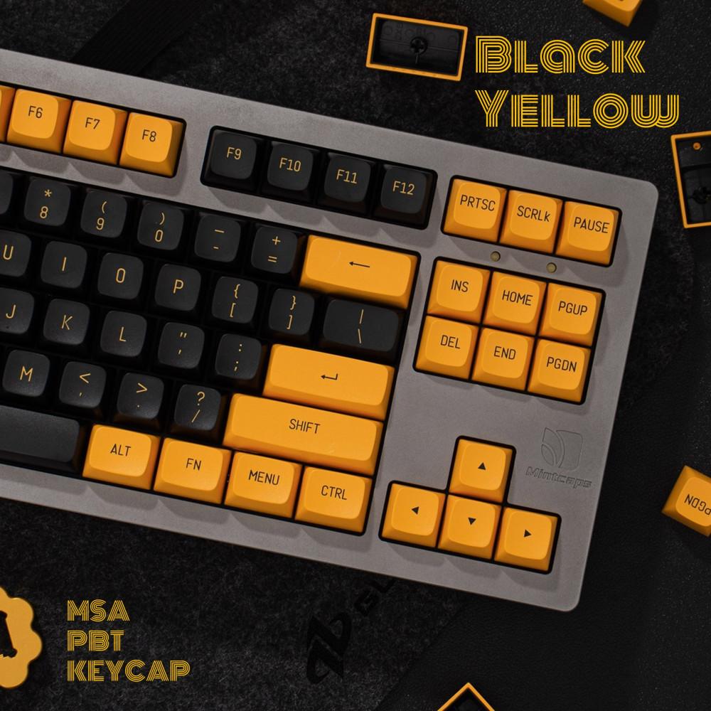 블랙&옐로우 MSA PBT 키캡 이중사출 키크론 한무무 검노