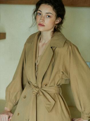 shirring-sleeve hooded trench coat_5COLORS