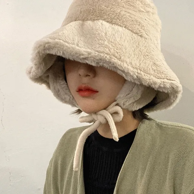 [당일출고/주문폭주/3color] 무스탕 퍼 귀도리 스트랩 벙거지 버킷햇