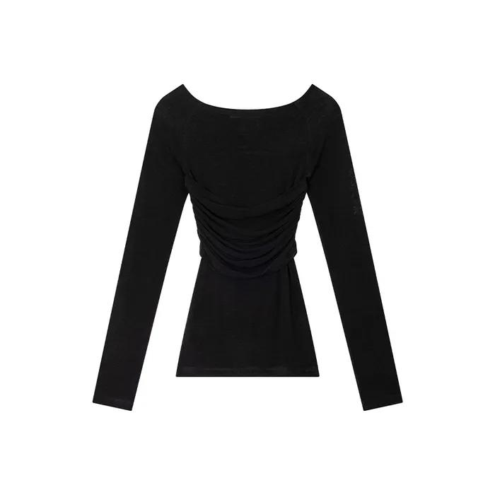 RIBBON OFF-SHOULDER DRAPE TOP, BLACK