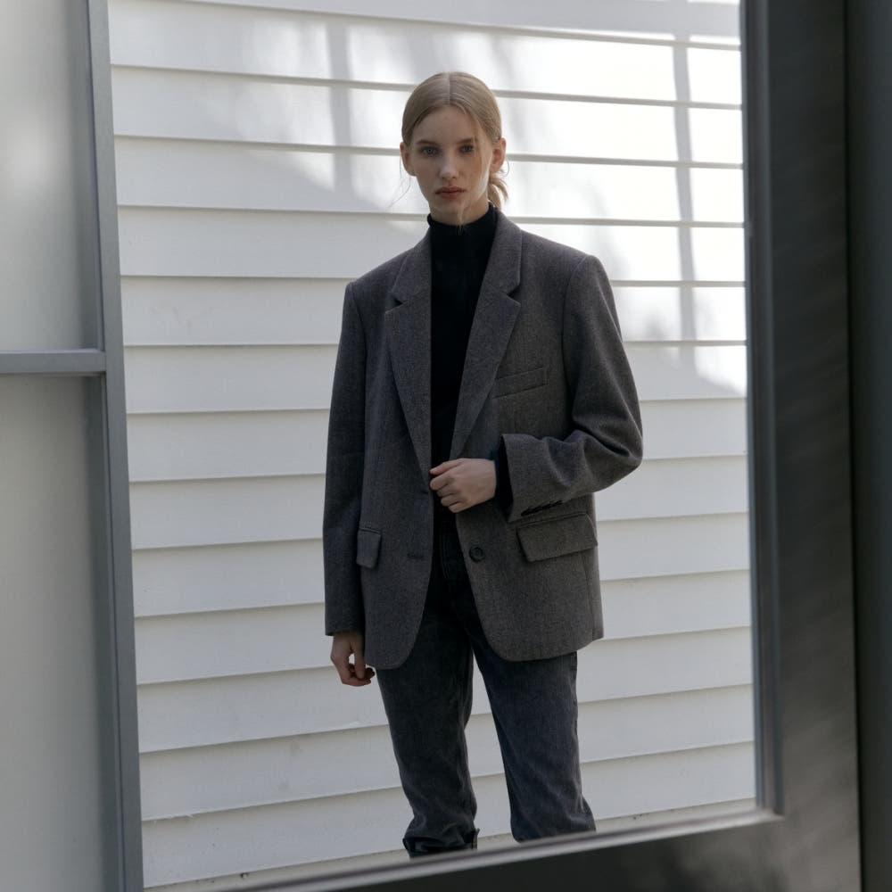 [어나우트] HERRINGBONE CLASSIC WOOL JACKET GREY