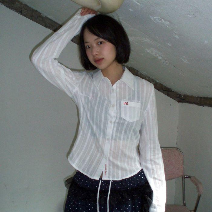 EYELET EMBROIDERY SLIM FIT SHIRT WHITE