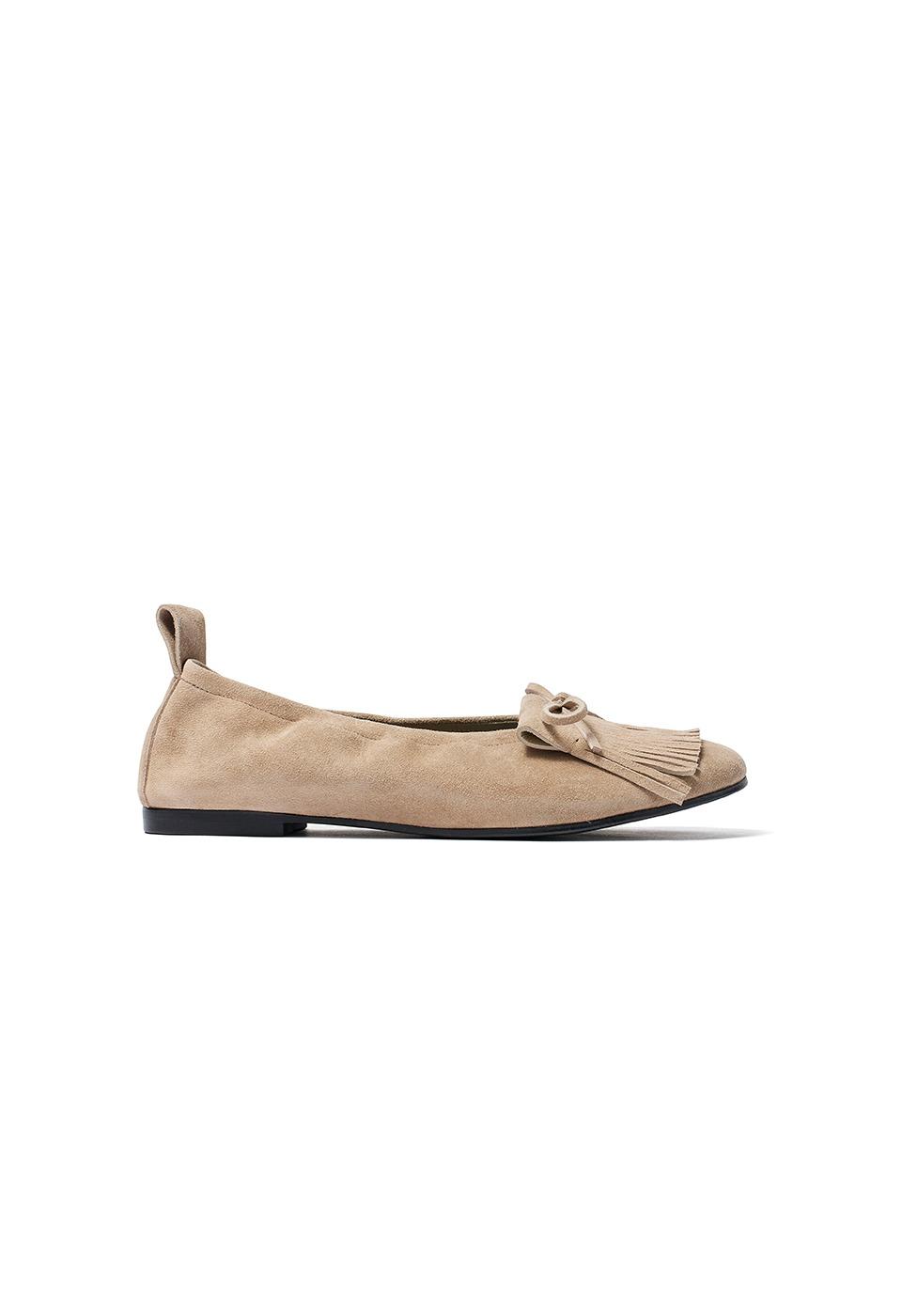BUN SUEDE FRINGE FLAT, BEIGE