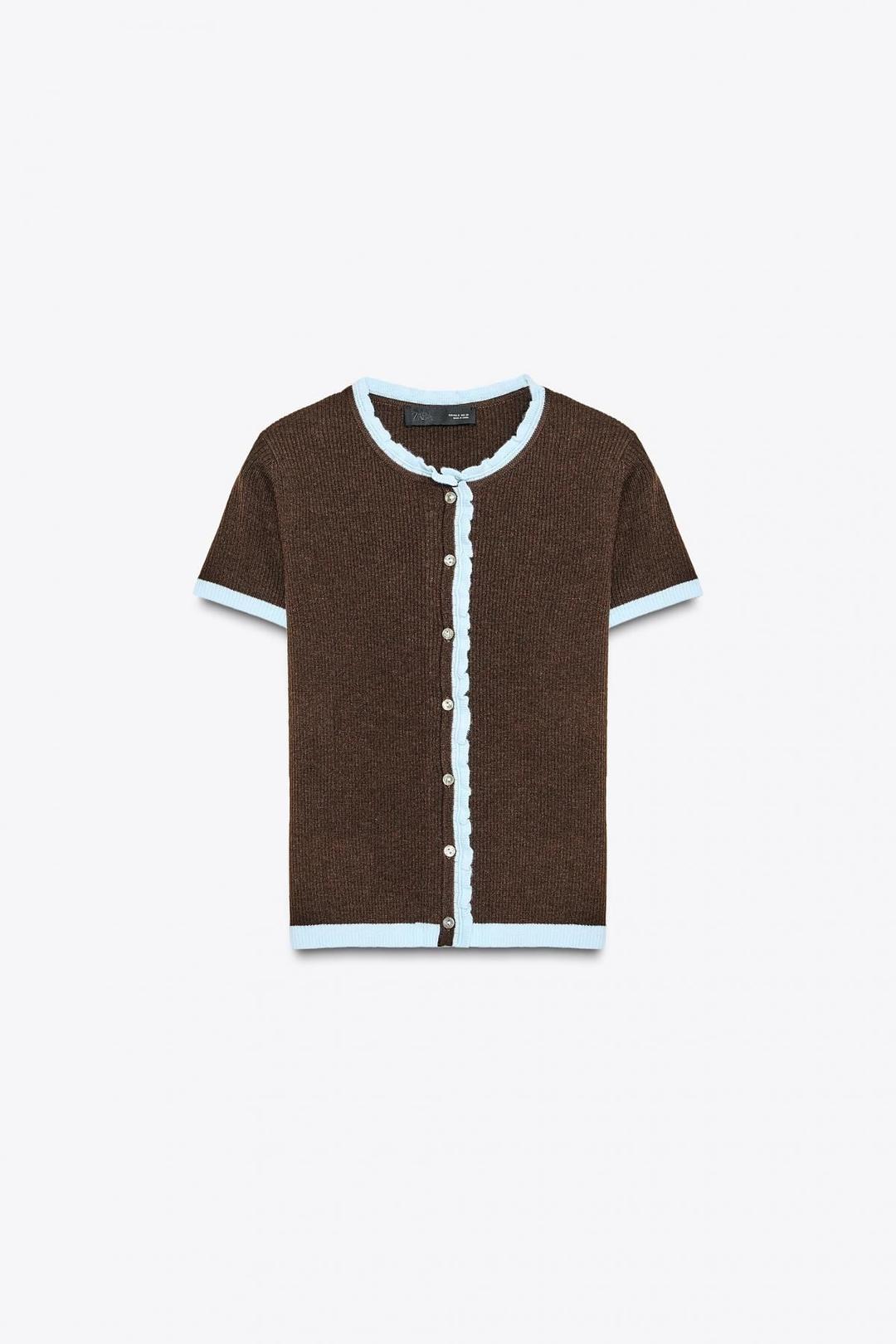 스페인샵 자라 배색 반팔 니트 가디건 0014/114 BROWN
