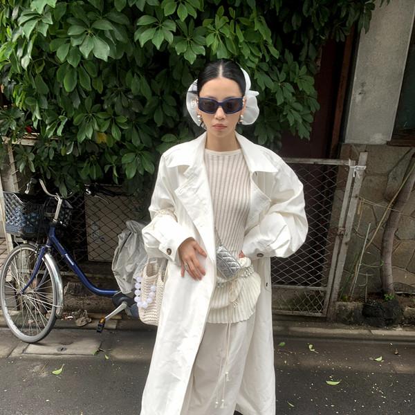 LONSLAN White Long Trench Coat