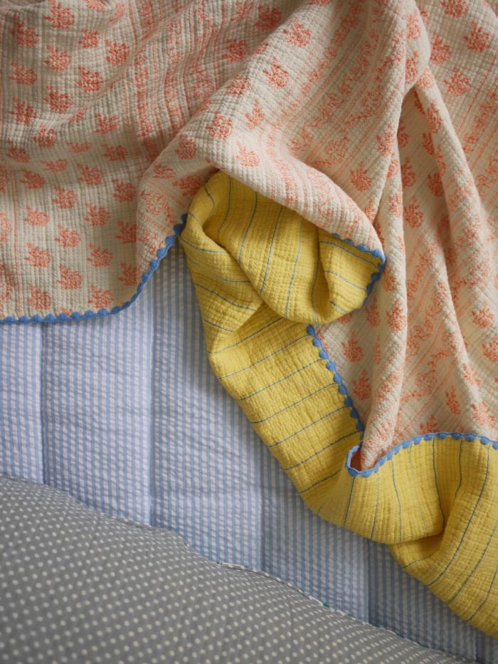triple cotton blanket orange flower + yellow stripe