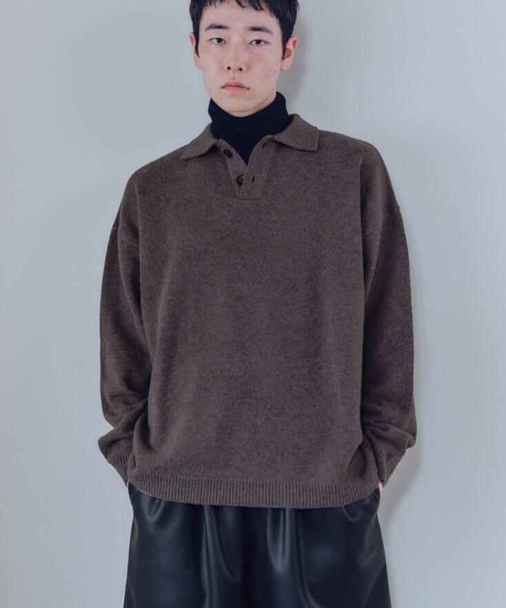 유니섹스 니트 헨리넥셔츠 브라운
