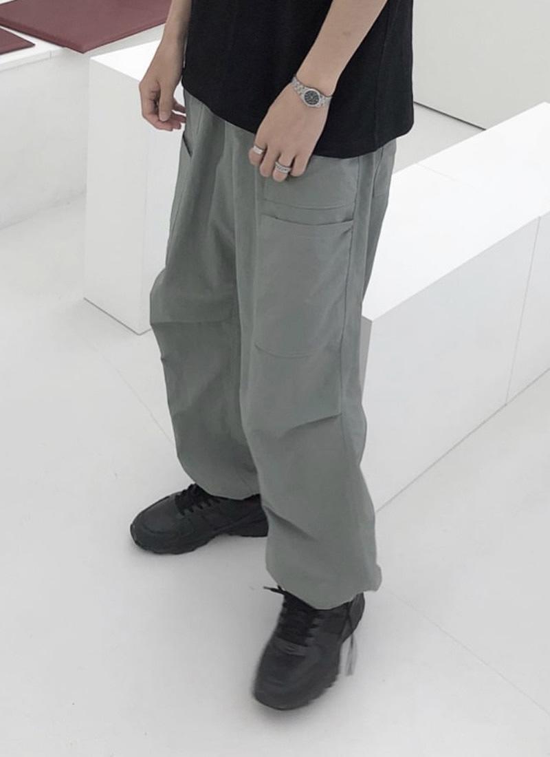 남자 나일론 스트링 밴딩 롱 와이드핏 조거 팬츠 스트릿 그런지 바지-그레이,화이트,블랙