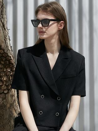 더블 버튼 하프 트위드 블라우스자켓 블랙 OU1058