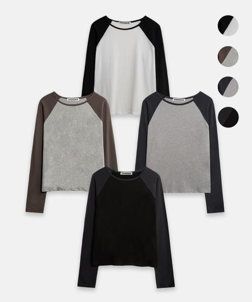 래글런 배색 롱 슬리브