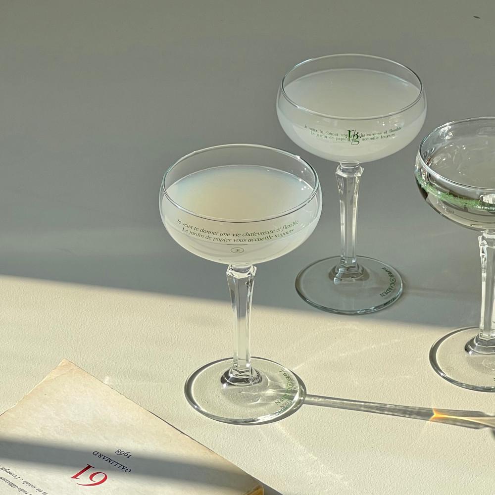 페이퍼가든 자체제작 그린 세레니티 샴페인 와인 잔 쿠프 고블렛 칵테일 빈티지 글라스 컵