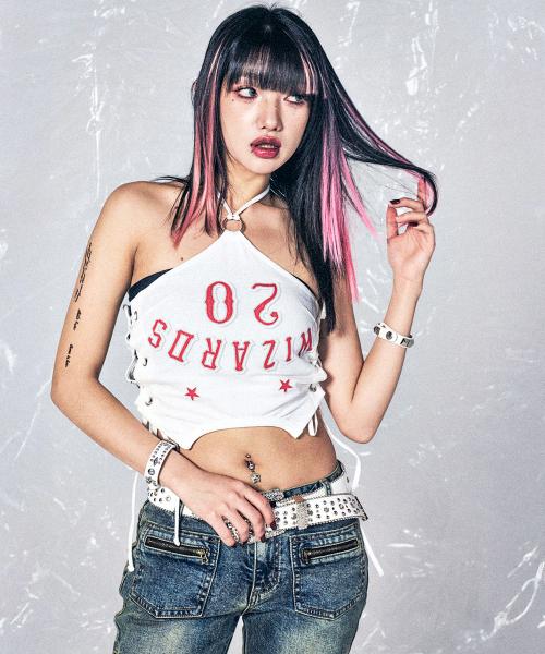 EYELET HALTER TOP WHITE