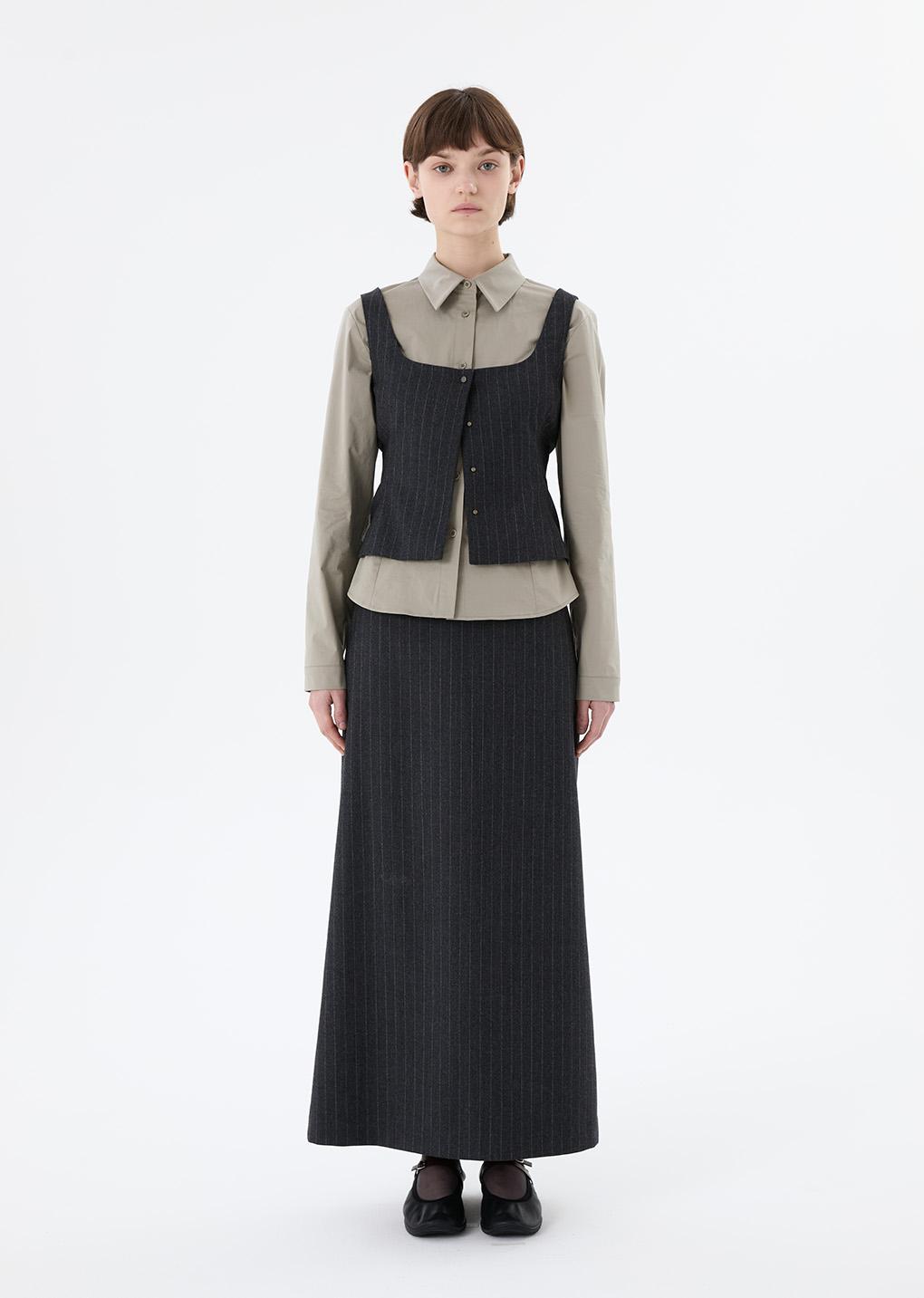wool snap button down vest, stripe