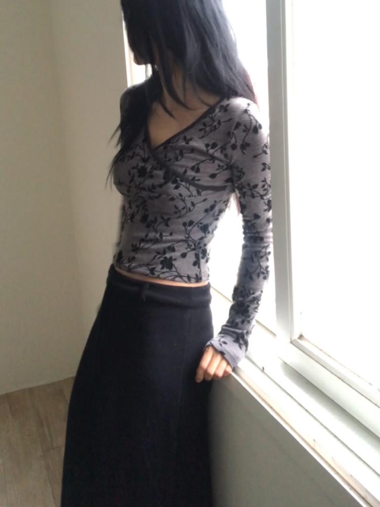 자카드 플라워 랩티셔츠 [그레이]