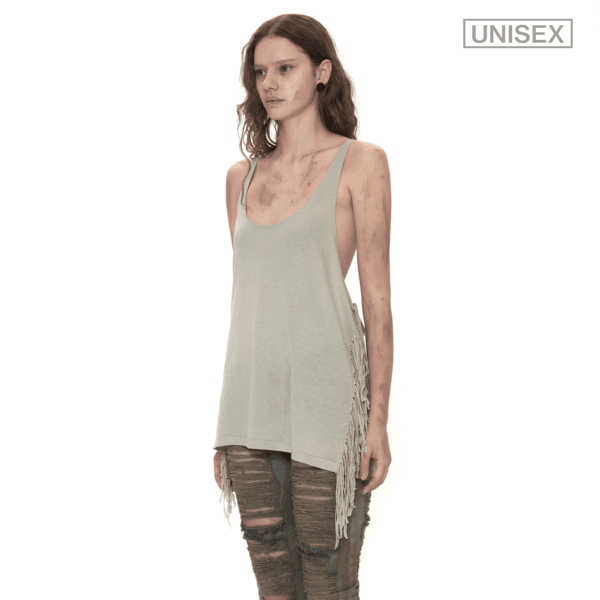 [ ONLY 4 LEFT ] FRINGED DEEP NECK TANK TOP IN SAGE