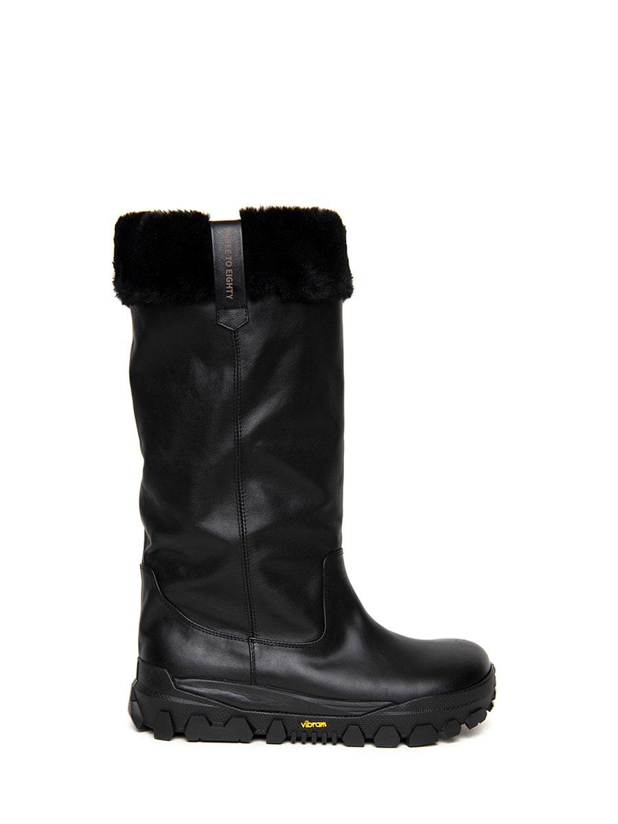 FUR CUFF RIDING BOOTS BLACK
