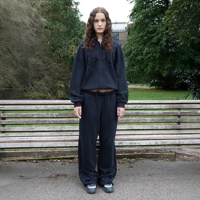 LOW WASHED ZIP-UP HOODIE_BLACK_LC253TS13BK