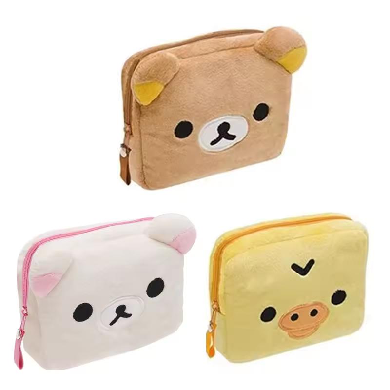 리락쿠마 Korilakkuma 플러시 멀티 케이스 귀여운 메이크업 주최자 보관 가방 만화 곰 카와이 화장품 가방 화장대 뷰티 케이스