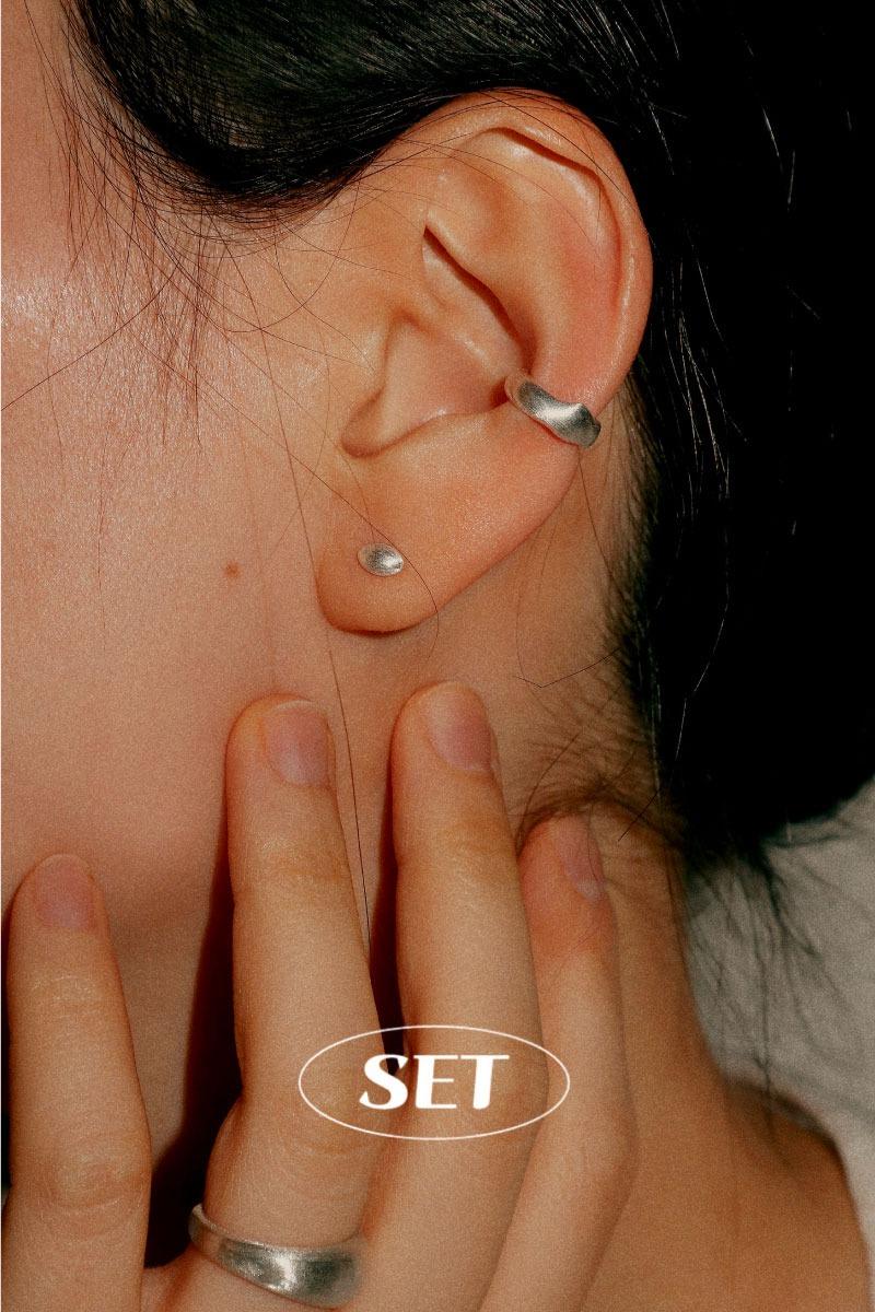 (9/19입고예정) [SET] 925silver 매트 무광 러프 이어커프 귀찌 & 에그 볼 매트 피어싱 세트