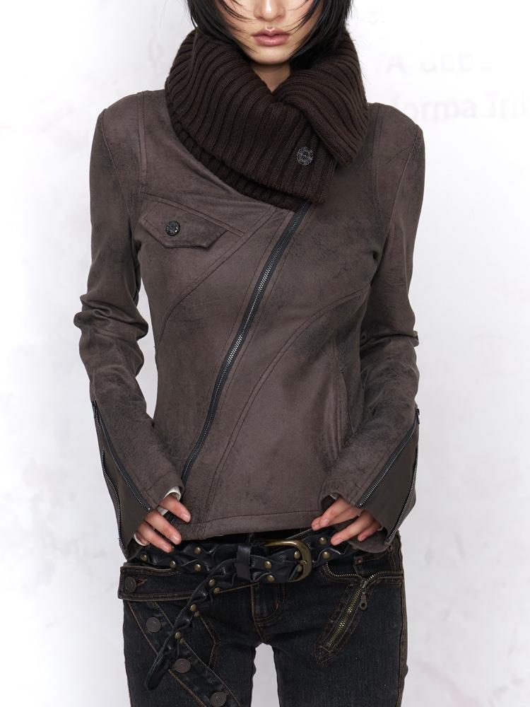 Flowers birds Market Suede lapel slanted placket jacket