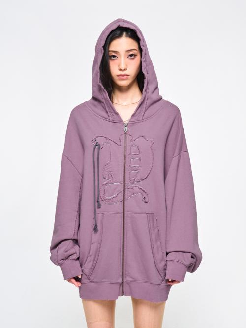 BACK TIE DETAIL ZIP-UP PURPLE