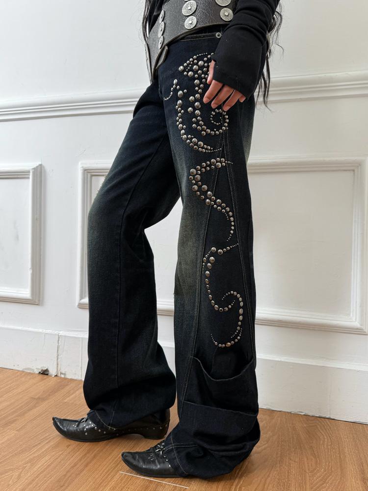 Double Punch Flare Distressed Diamond Jeans