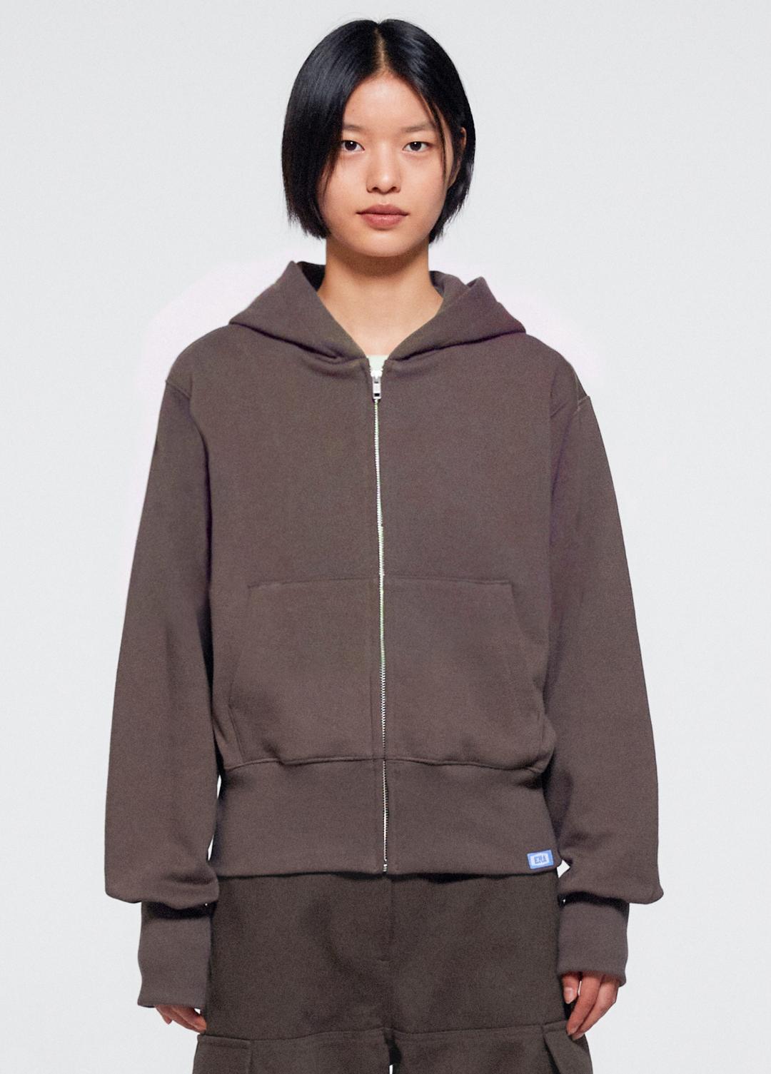 UNISEX ERA HEAVY HOODED ZIP-UP - BROWN
