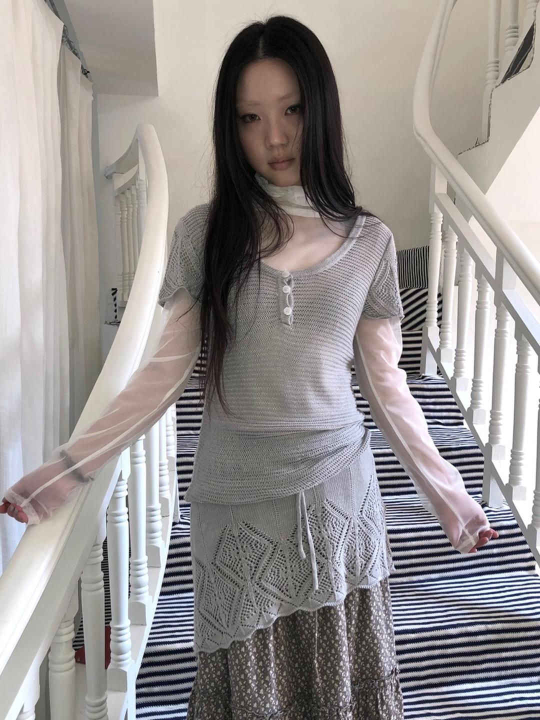 ang:project Jacquard String Henley Midi Knit