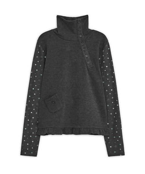 플라워 버튼 폴라 탑 (차콜)