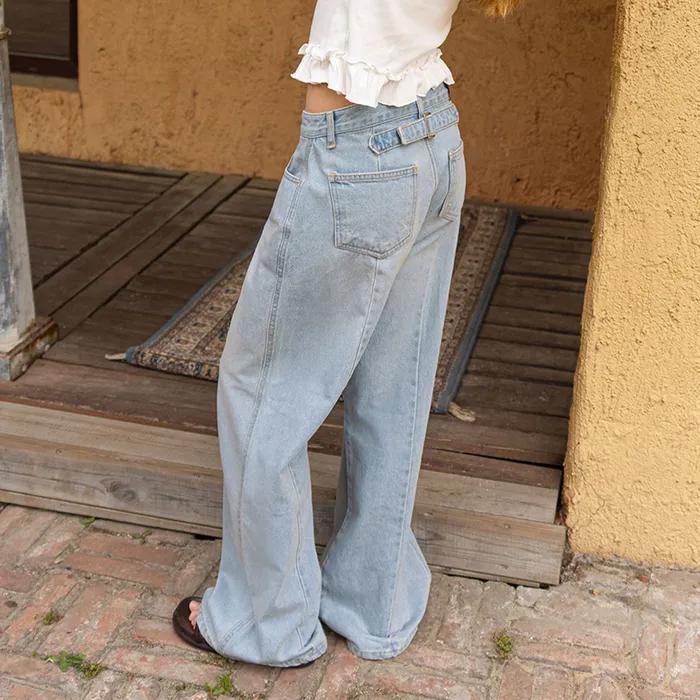 Back buckle denim pants