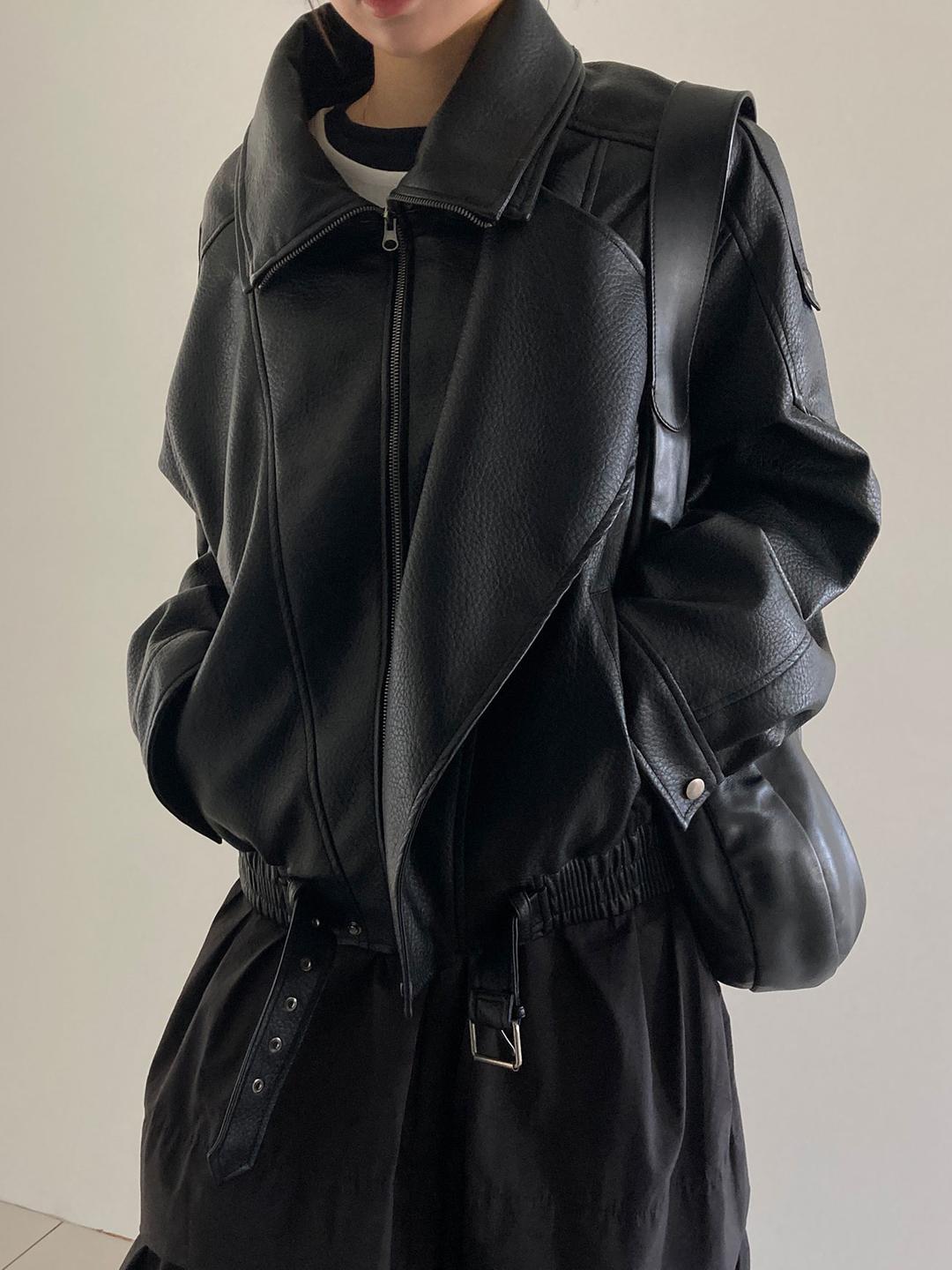 버클 더블 레더 라이더 자켓