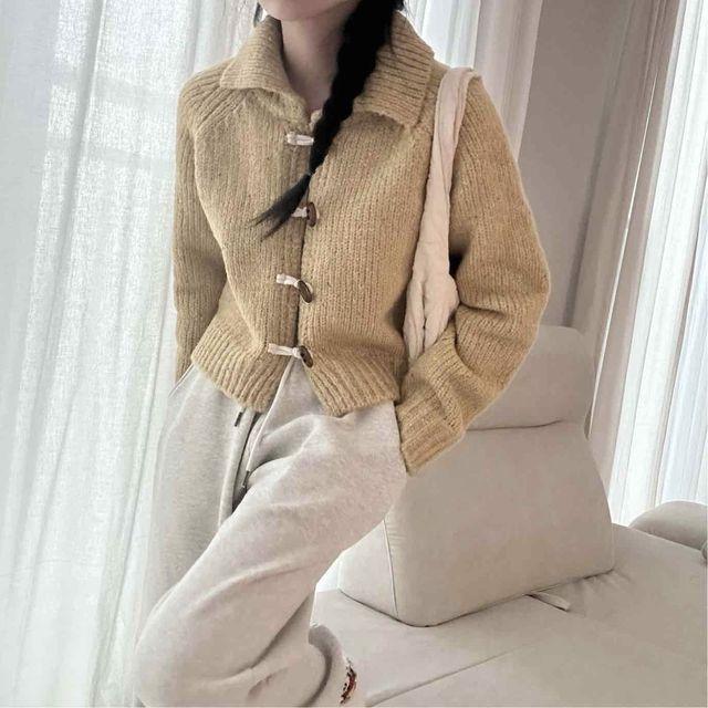 카라가디건 떡볶이스타일 가디건 니트가디건 데일리룩 니트코트 3col_무드글램