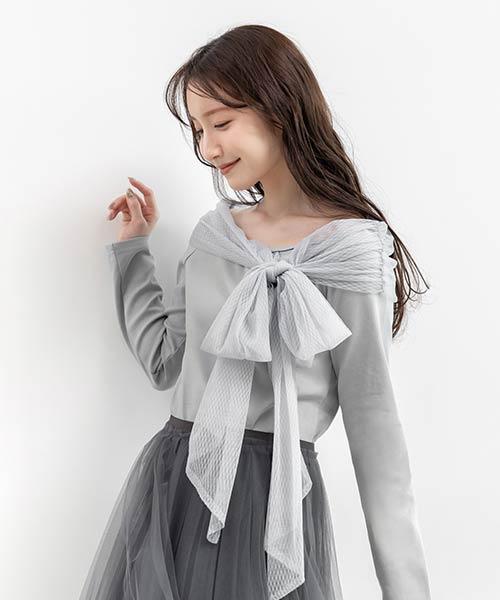 【SALE】チュールリボンドッキングトップス