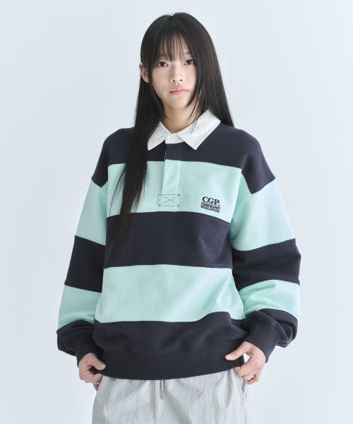 스트라이프 럭비 맨투맨-캔디 블루