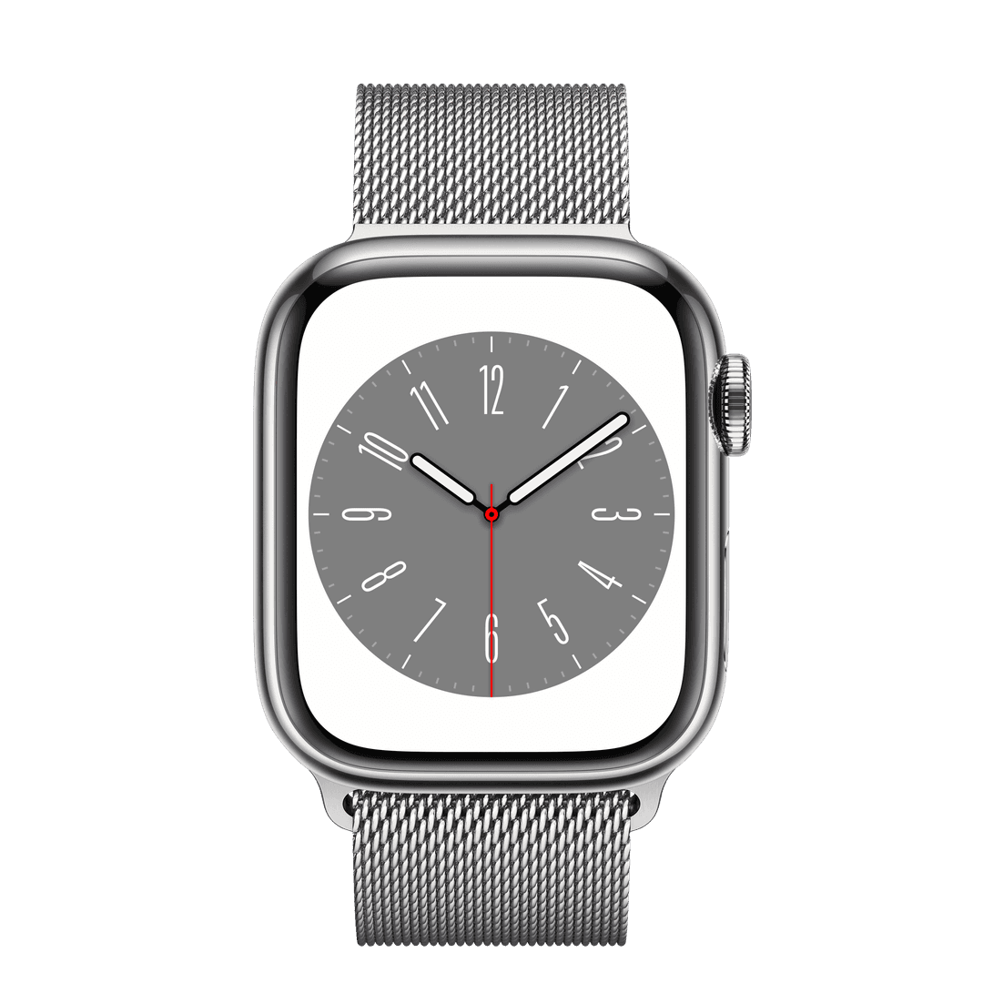 Apple Watch Series 8 GPS + Cellular, 41mm 실버 스테인리스 스틸 케이스, 그리고 실버 밀레니즈 루프